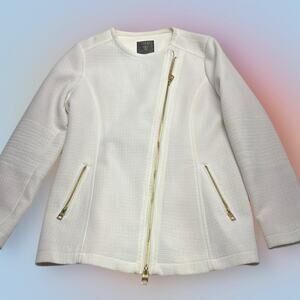 GUESS Women's Large White Jacket with Gold Accents